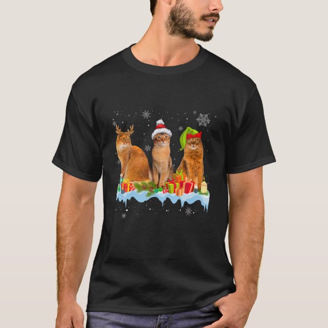 Cat Lover Funny Somali Tree Weihnachtslicht T-Shirt (Vorderseite)