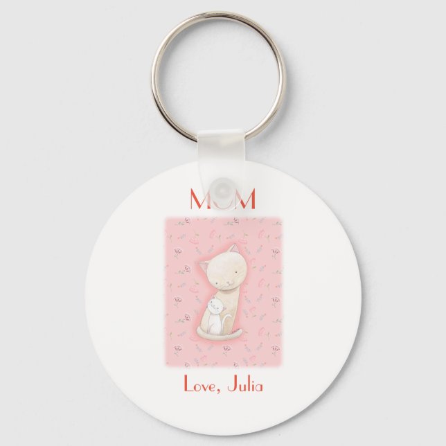 Cat Lover Geschenk Mama Katze und Baby Individuell Schlüsselanhänger (Vorderseite)