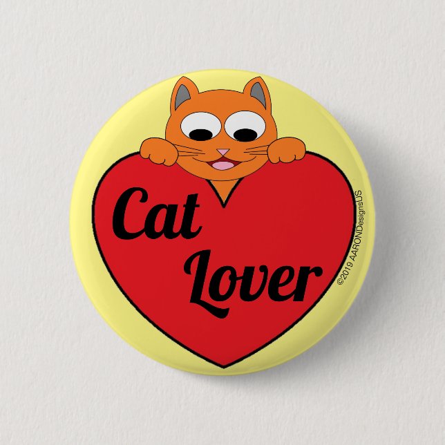 Cat Lover Ginger Cat Face with Red Heart Button (Vorderseite)