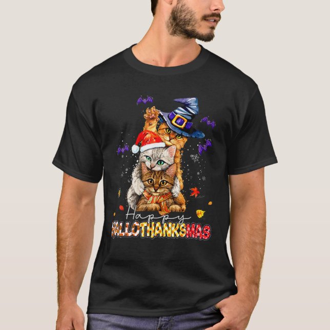 Cat Lover Halloween und fröhliche Weihnachtsfeier  T-Shirt (Vorderseite)