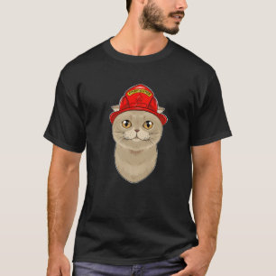 Cat Lover I Fireman Cat I Firefighter Scottish Fol T-Shirt