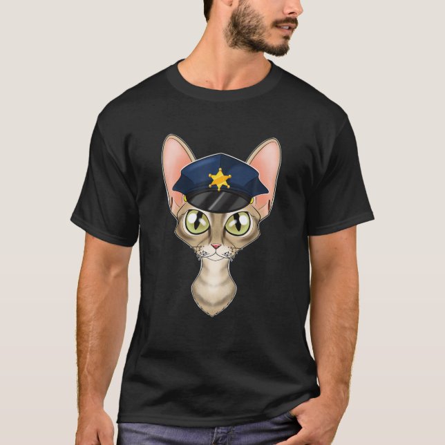 Cat Lover I Polizeichef I Police Devon Rex Cat T-Shirt (Vorderseite)