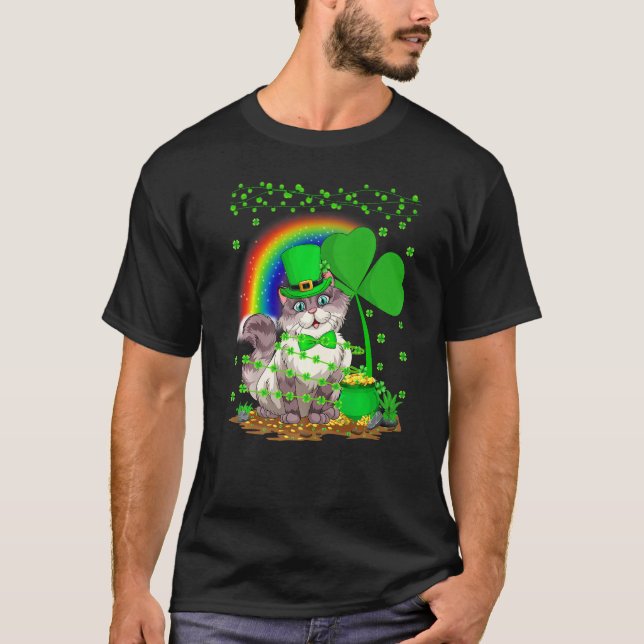 Cat Lover Kleeblatt Leaf Rainbow Cat St Patrick S  T-Shirt (Vorderseite)