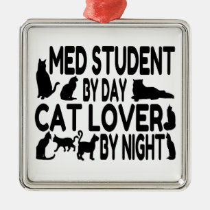 Cat Lover Med Student Silbernes Ornament