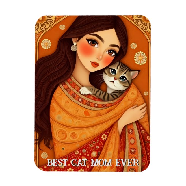 Cat lover Mom Photo  orange Magnet (Vertikal)