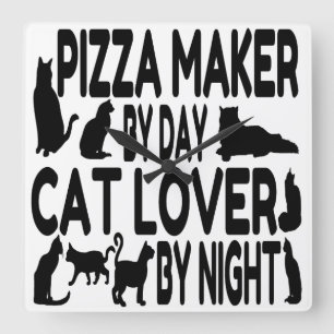 Cat Lover Pizza Maker Quadratische Wanduhr