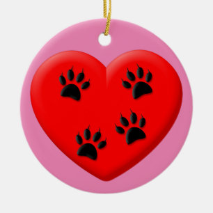 Cat Lover Red Heart and Paws Classic Keramik Ornament