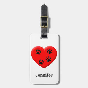 Cat Lover Red Heart and Paws Individuelle Name Gepäckanhänger
