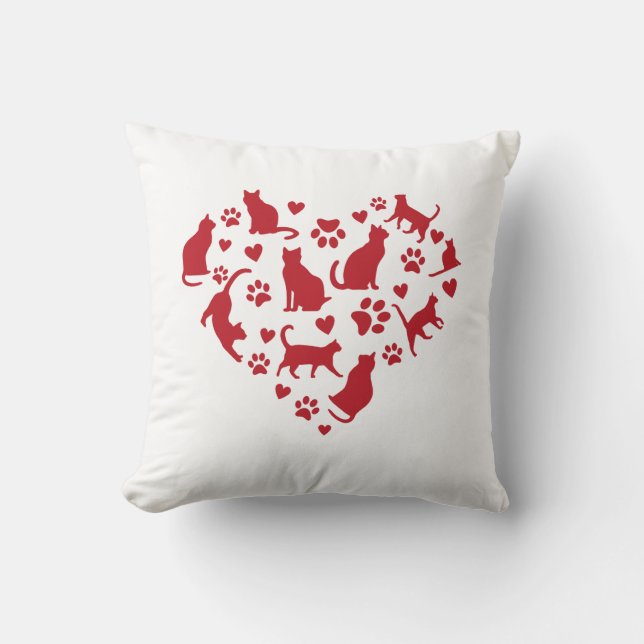 Cat Lover Red Heart of Cats Kissen (Vorderseite)