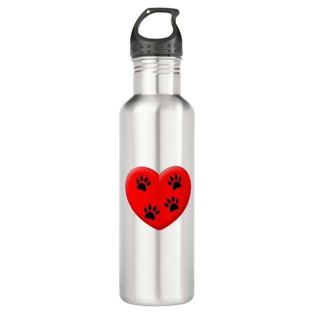 Cat Lover Rotes Herz und Paare Edelstahlflasche (Vorderseite)