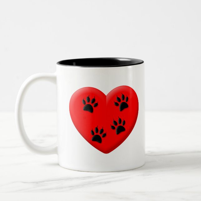 Cat Lover Rotes Herz und Paare Zweifarbige Tasse (Links)