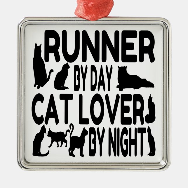 Cat Lover Runner Silbernes Ornament (Vorne)