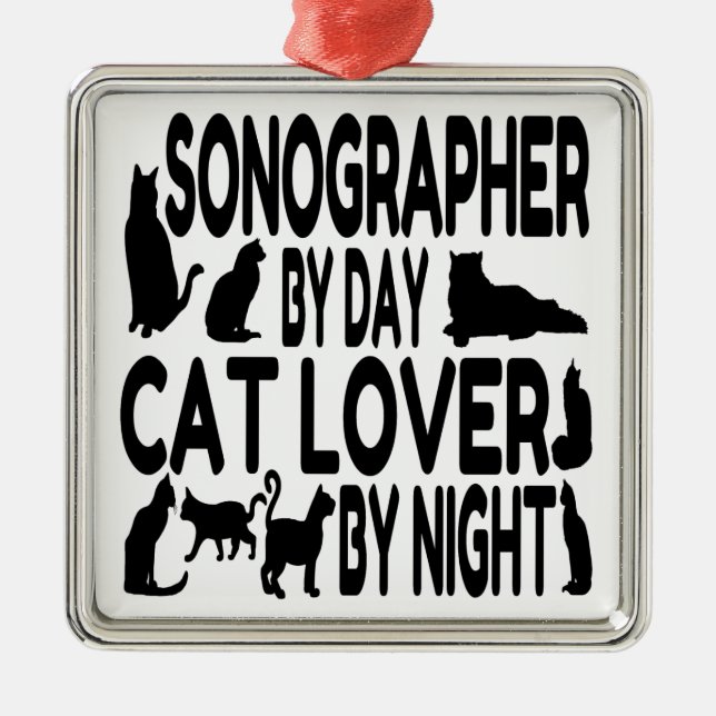 Cat Lover Sonographer Silbernes Ornament (Vorne)