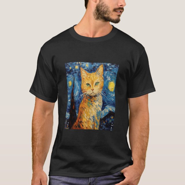 Cat Lover Starry Night Cat T-Shirt (Vorderseite)