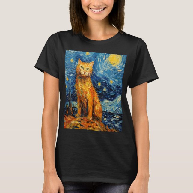 Cat Lover Starry Night Cat T-Shirt (Vorderseite)