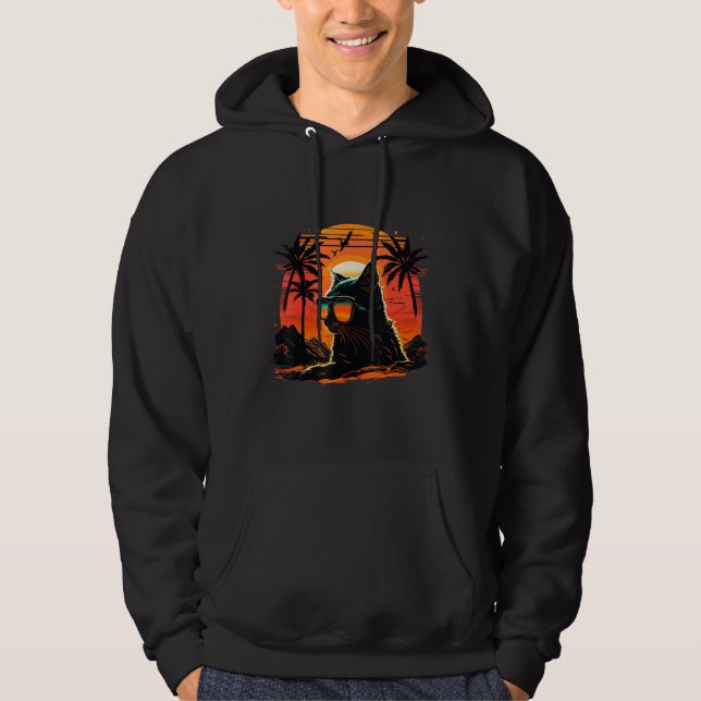 Cat Lover Vacation Design Cat In Sunglasses On Sun Hoodie (Vorderseite)