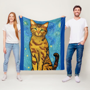 Cat Lover Van Gogh Style Starry Night Fleecedecke