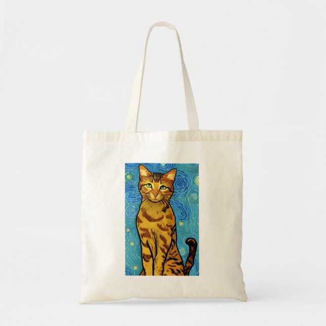 Cat Lover Van Gogh Style Starry Night Tragetasche (Vorne)