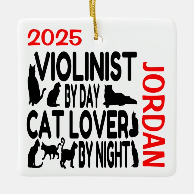 Cat Lover Violinist CUSTOM Keramikornament (Vorderseite)
