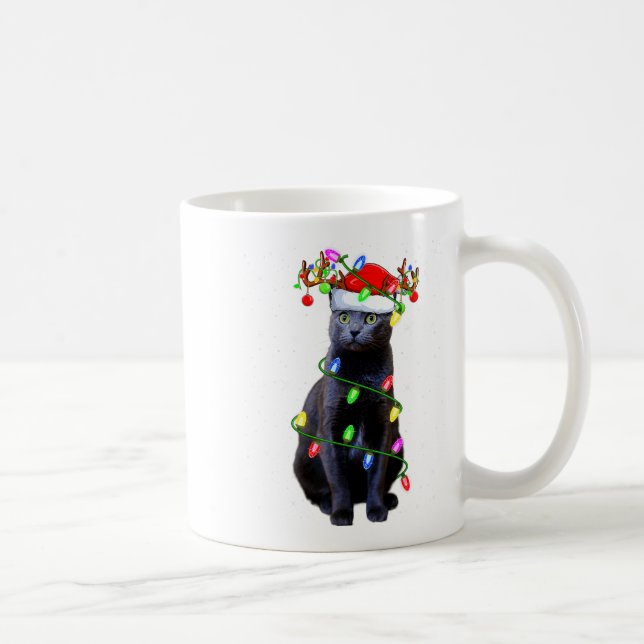 Cat Lover Xmas Lighting Santa Russian Blue Cat Chr Kaffeetasse (Rechts)