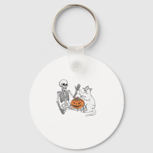 Cat Lovers Halloween Funny Skelett und Cat Lazy C Schlüsselanhänger