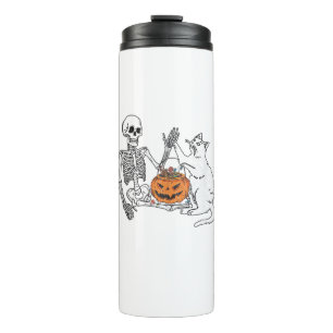Cat Lovers Halloween Funny Skelett und Cat Lazy C Thermosbecher