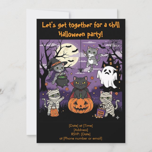 Cat Lovers Halloween-Party Einladung (Vorderseite)