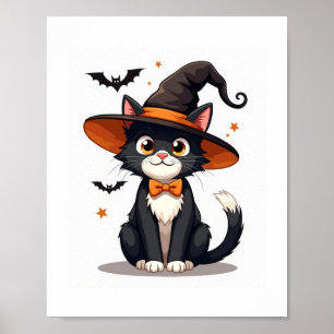 Cat Lovers Hexenhut auf Tuxedo Cat Halloween Men Poster