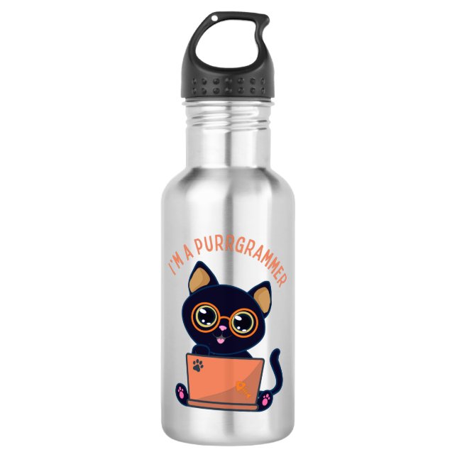 Cat Lovers Ich bin Programmierer Edelstahlflasche (Vorderseite)