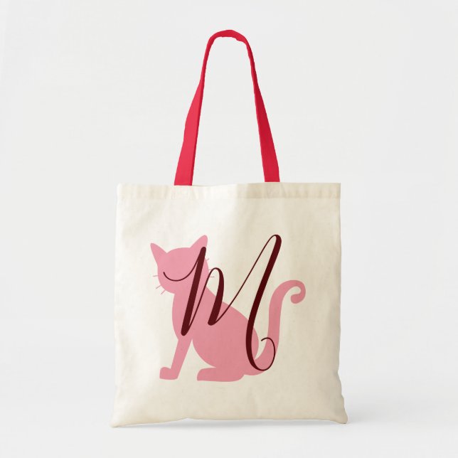 Cat Lovers Monogram Pink und Burgundy Tragetasche (Vorne)