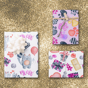 Cat Lovers Pattern Geburtstag Geschenkpapier Set