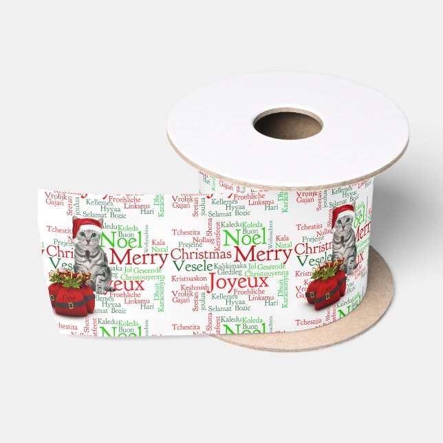 Cat Lovers Red and Green Holiday Satinband (Spule)