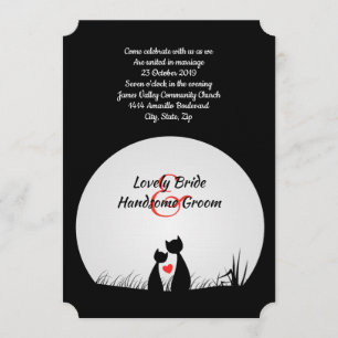 Cat Lovers Schwarz-weiß Moon Wedding Einladung
