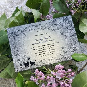 Cat Lovers Verziert Blue Vintage Hochzeit Einladun Einladung