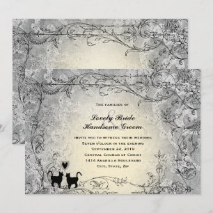 Cat Lovers Verziert Graue Goldmedaille Hochzeit Einladung