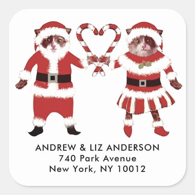 Cat Lovers Weihnachtsmarken Quadratischer Aufkleber (Vorderseite)