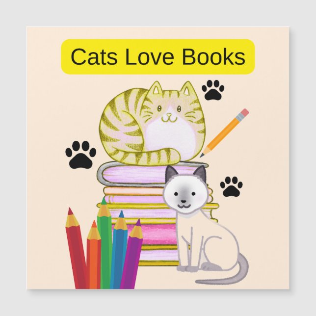 Cat Loves Books Magnetkarte (Vorderseite)