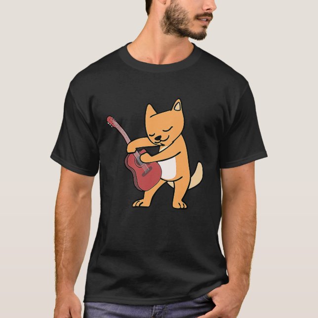 Cat Loves Musical Instruments Plays Guitar T-Shirt (Vorderseite)