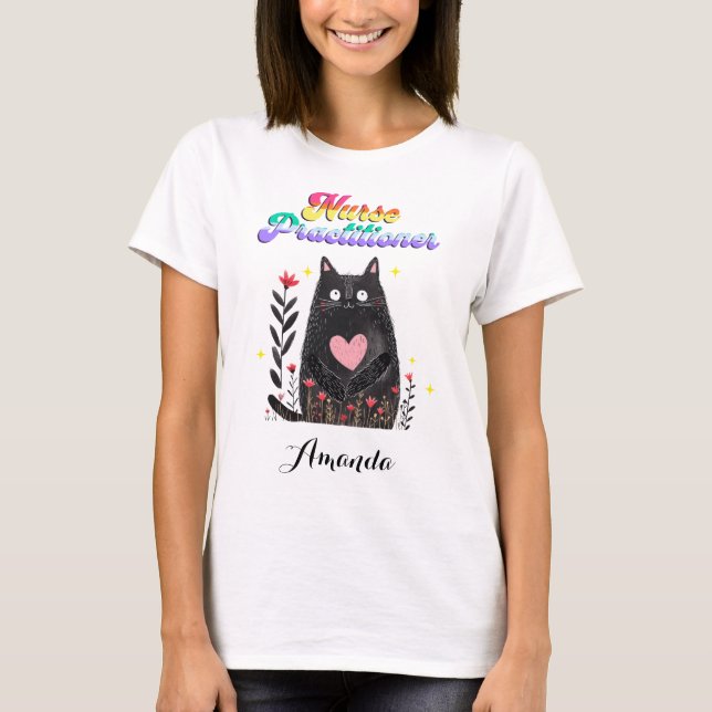 Cat Loving Nurse Practitioner Floral Boho Herz T-Shirt (Vorderseite)