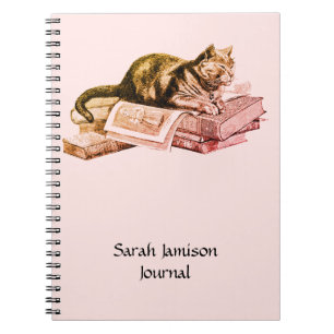 Cat Lying On Books Journal Notizblock