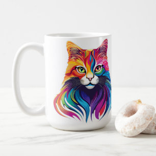 Cat Maine Coon Portrait Rainbow Colors Kaffeetasse