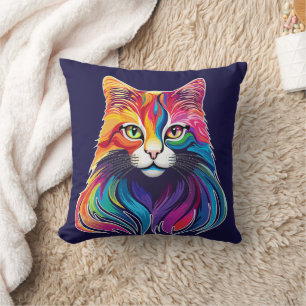 Cat Maine Coon Portrait Rainbow Colors Kissen