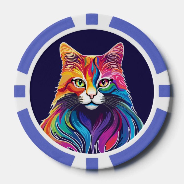 Cat Maine Coon Portrait Rainbow Colors Pokerchips (Vorderseite)