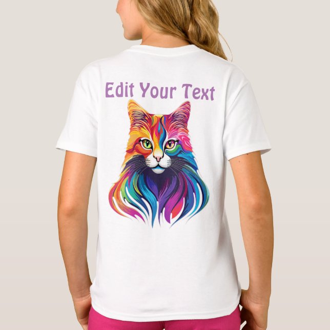 Cat Maine Coon Portrait Rainbow Colors T-Shirt (Rückseite)