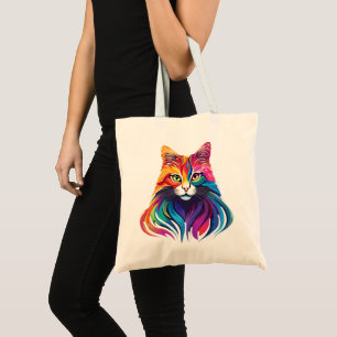 Cat Maine Coon Portrait Rainbow Colors Tragetasche