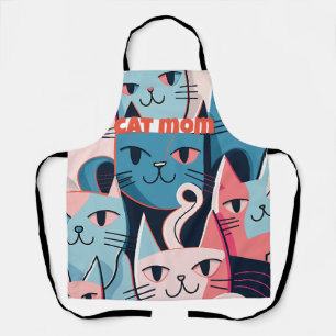 "Cat Mama" Abstrakte Vector Cats Blau Pink Schürze
