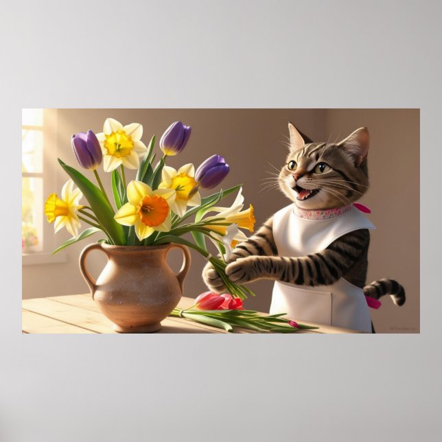 Cat Mama arrangiert Blume Poster (Vorne)