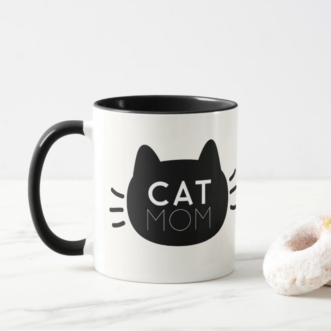 Cat Mama Black Cat Face Foto Tasse (Mit Donut)
