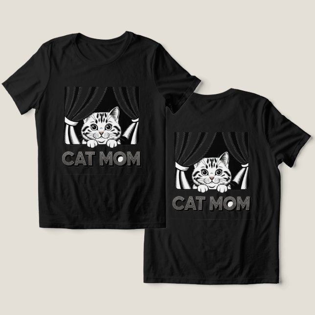 Cat Mama Black T - Shirt (Design Vorderseite & Rückseite)