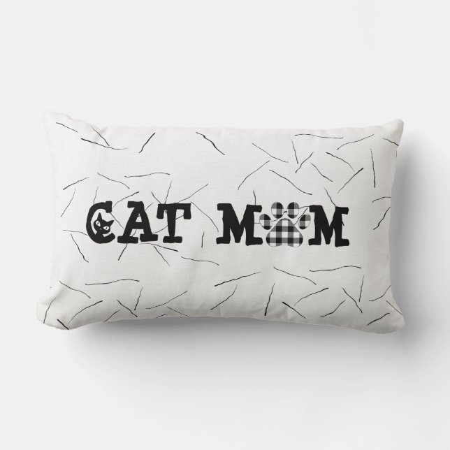 Cat Mama Buffalo Kariert Pawprint Lendenkissen (Vorderseite)